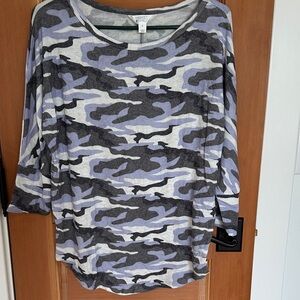 Maurices Gray and Blue Camouflage Blouse
